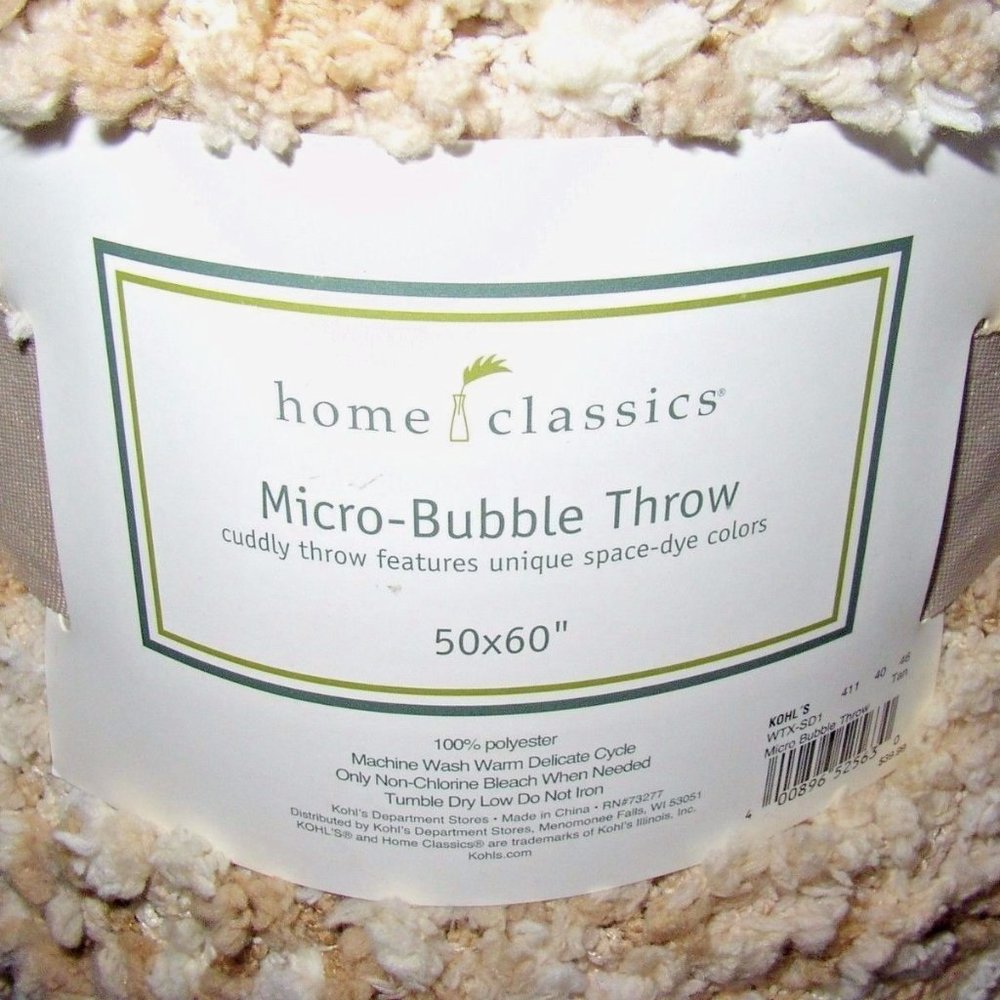 Kohls Ultra Soft Micro Bubble Throw Blanket Beige Ivory Tan Cream Wheat 50X60